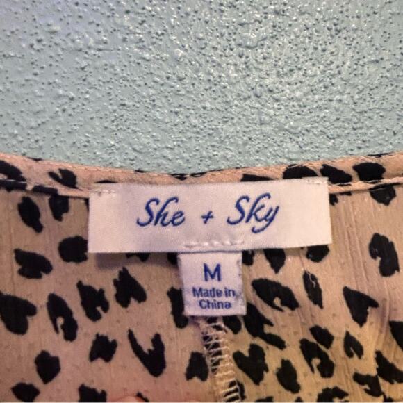 She + Sky Womens Animal Print Oversized Blouse with Bottom Tie Detail - Picture 2 of 7